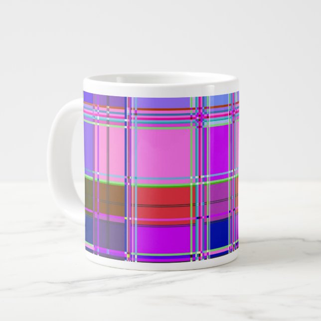 Caneca De Café Grande Pink tartan Fabric Pattern Cloth Madras (Frente Esquerda)