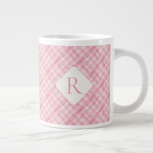 Caneca De Café Grande PINK VERIFIQUE QUILT Big White Mug + Inicial
