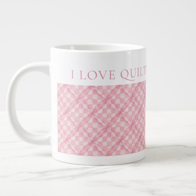 Caneca De Café Grande PINK VERIFIQUE QUILT Big White Mug + Texto (Esquerda)