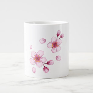 Caneca De Café Grande Pink Watercolor Cherry Blossom Padrão