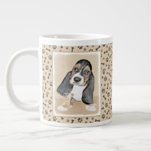 Caneca De Café Grande Pintado de Cachorro Basset - Arte Cachorro Origina