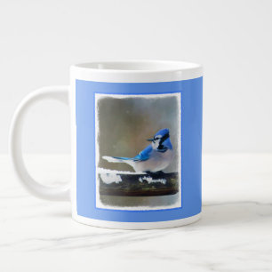 Caneca De Café Grande Pintura Blue Jay - Arte Original para Pássaros
