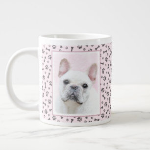 Caneca De Café Grande Pintura de Bulldog Francês (Cream/Branco) - Arte 