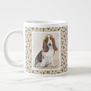 Caneca De Café Grande Pintura de Cachorro Basset - Arte de Cachorro Orig