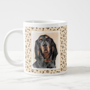 Caneca De Café Grande Pintura de Coonhound Preto e Cão - Arte Original