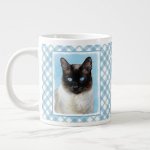 Caneca De Café Grande Pintura de Gato Siames Original Arte Animal