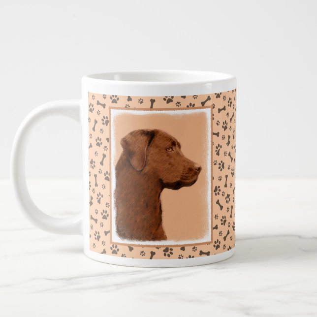 Caneca De Café Grande Pintura de Labrador Retriever (Chocolate) - Arte C (Esquerda)
