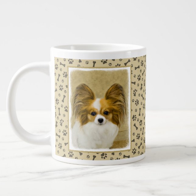 Caneca De Café Grande Pintura de Papillon (Hound Tri) - Arte de Cão Orig (Esquerda)
