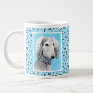 Caneca De Café Grande Pintura de Saluki (Prata) - Arte de Cachorro Origi