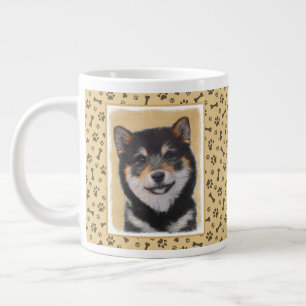 Caneca De Café Grande Pintura de Shiba Inu (Preto e Latão) - Arte Canin