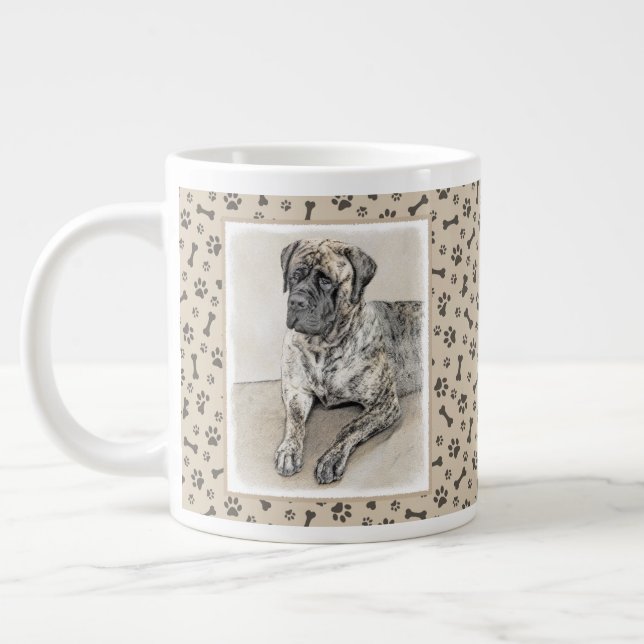 Caneca De Café Grande Pintura do Mastiff Inglês (Brindle) - Arte Canina (Esquerda)