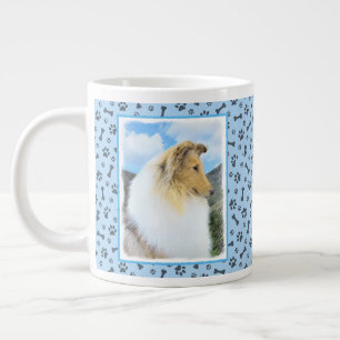 Caneca De Café Grande Pintura em Collie, em Montanhas (Rough) - Arte Can
