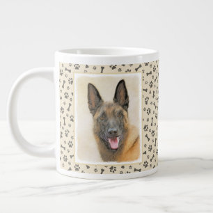 Caneca De Café Grande Pintura em Malinois Belga - Arte Cachorra Original