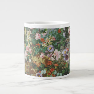 Caneca De Café Grande Pintura floral de flores coloridas vintage bonitas