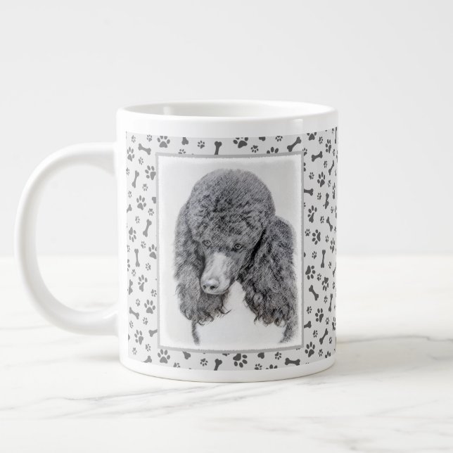 Caneca De Café Grande Pintura Negra De Poodle Padrão - Arte Cão (Esquerda)