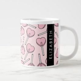 Caneca De Café Grande Pirulitos Cor-de-Rosa, Pirulitos em Forma de Coraç