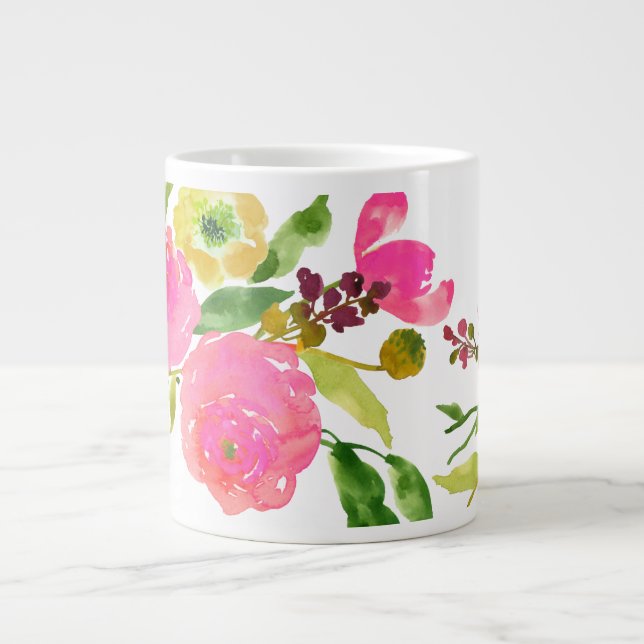 Caneca De Café Grande PixDezines floral/aquarela/ranunculus (Frente)