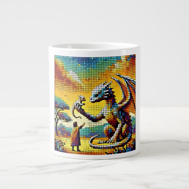 Caneca De Café Grande pixelated image of a dragon trainer (Frente)