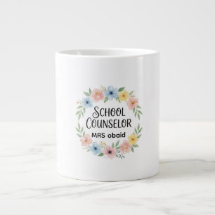 Caneca De Café Grande Placa de Conselheiro Escolar Floral Pastel Elegant