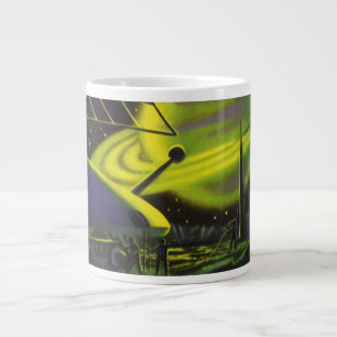 Caneca De Café Grande Planeta Verde Neon de Ficção Científica Vintage co