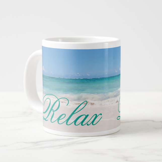 Caneca De Café Grande Plano de fundo da praia (Frente Esquerda)