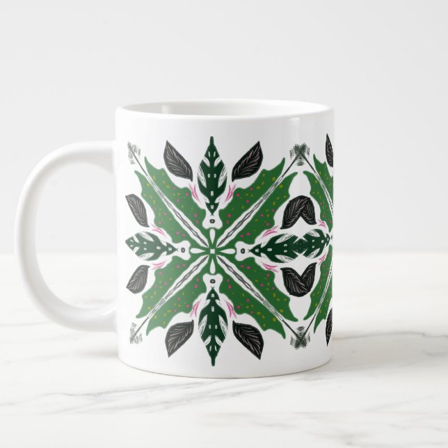 Caneca De Café Grande Plantas Begonias Oram Monstera Greenery Mandala (Esquerda)