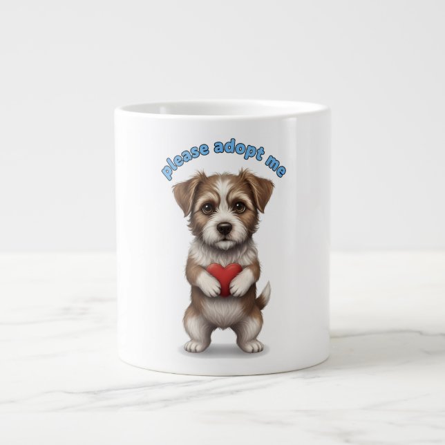 Caneca De Café Grande Please Adopt Me – Cute Rescue Dog Illustration wit (Frente)
