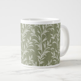 Caneca De Café Grande Poesia de Folhas em Verde Oliva Botânico