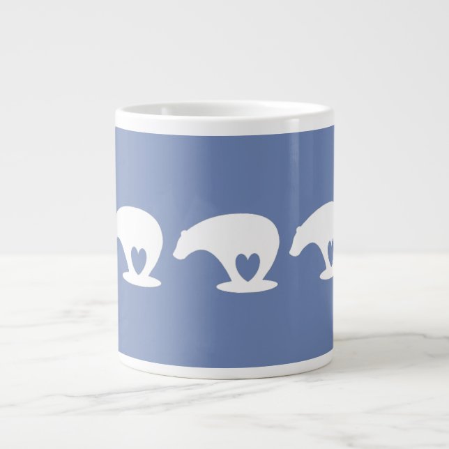 Caneca De Café Grande Polar Bear Love, em azul (Frente)