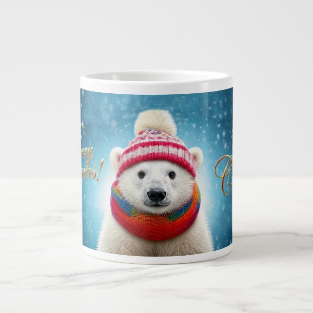 Caneca De Café Grande Polar Bear Santa hat e Scarf (Frente)