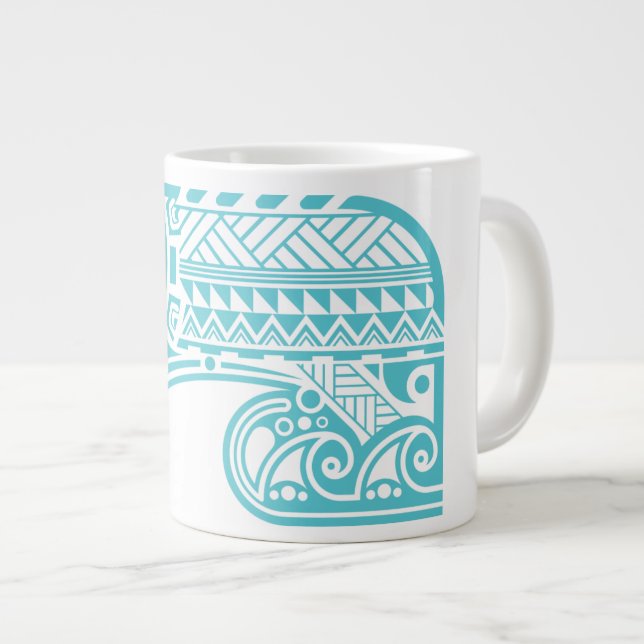 Caneca De Café Grande Polinésia / Tiki / Surf Tribal (Frente Esquerda)