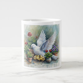 Caneca De Café Grande Pomba e Pintinhos no Jardim