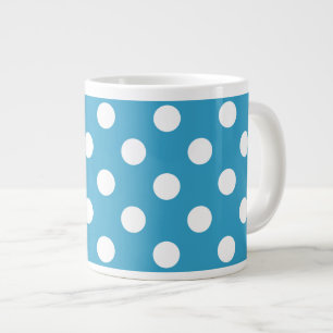 Caneca De Café Grande Pontos Brancos em Fundo Azul Pavão