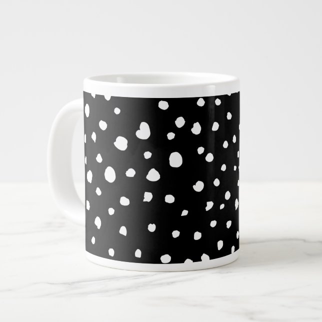 Caneca De Café Grande Pontos Dalmáticos, Pontos Dalmáticos, Preto e Bran (Frente Esquerda)
