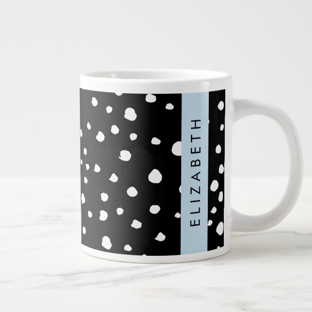 Caneca De Café Grande Pontos Dalmáticos, Pontos, Preto e Branco, Seu Nom (Direita)