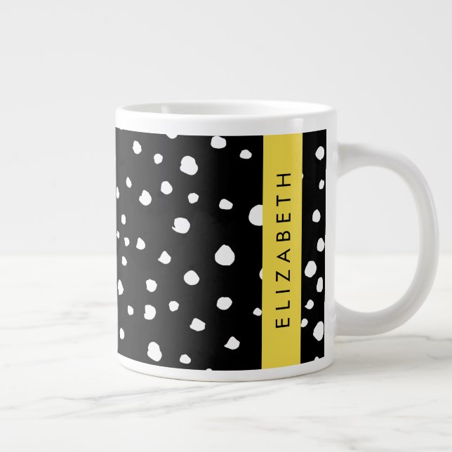 Caneca De Café Grande Pontos Dalmáticos, Pontos, Preto e Branco, Seu Nom (Direita)