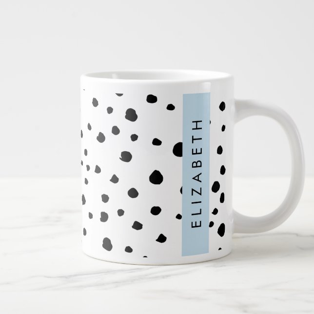 Caneca De Café Grande Pontos Dalmáticos, Pontos, Preto e Branco, Seu Nom (Direita)