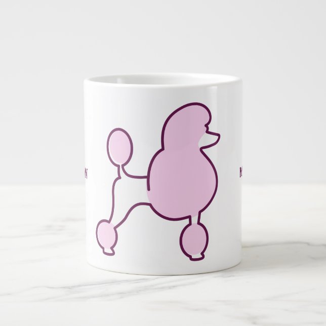 Caneca De Café Grande Poodle Rosa de Texto Personalizado (Frente)