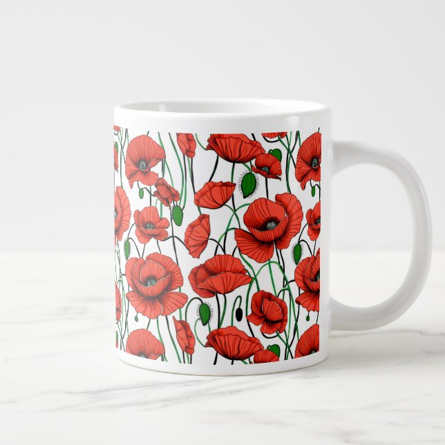 Caneca De Café Grande Poppies vermelhos num campo de branco (Direita)