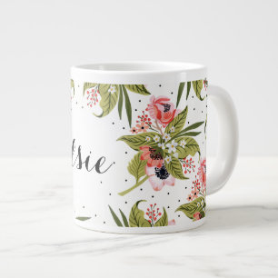 Caneca De Café Grande Populações Florais Pintadas À Mão
