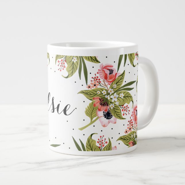 Caneca De Café Grande Populações Florais Pintadas À Mão (Frente Esquerda)