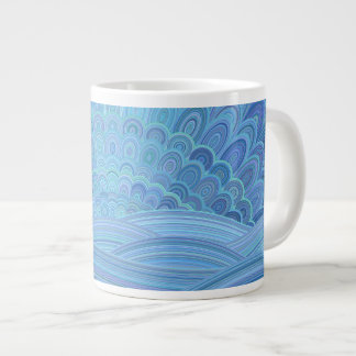 Caneca De Café Grande Por do sol azul da mandala no oceano