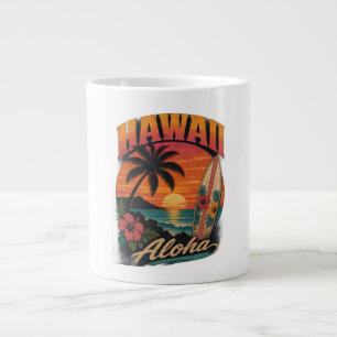 Caneca De Café Grande Pôr-do-sol havaiano vintage palmeiras pranchas de