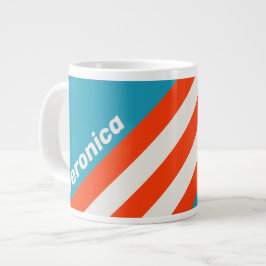 Caneca De Café Grande Pôr do Sol Retrô Ondas Rápidas Listras com Nome
