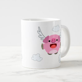 Caneca De Café Grande Porco de Cartoon de Voo Bonito