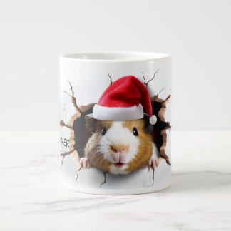 Caneca De Café Grande Porco guineense em 3D com Santa Hat