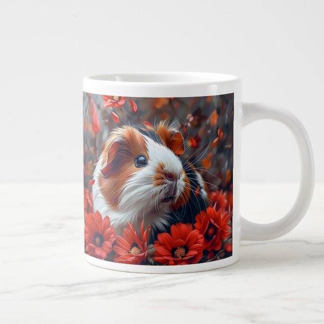 Caneca De Café Grande Porco-guineense entre Flores Vermelhas (Direita)