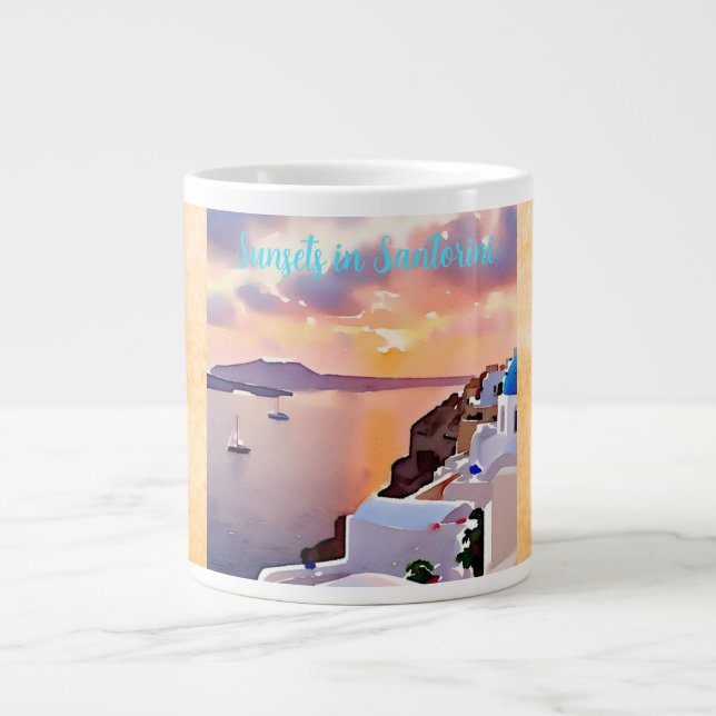 Caneca De Café Grande Pôrs do sol em Santorini (Frente)