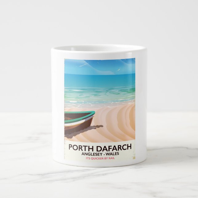 Caneca De Café Grande Porth Dafarch, Anglesey Welsh poster de praia (Frente)