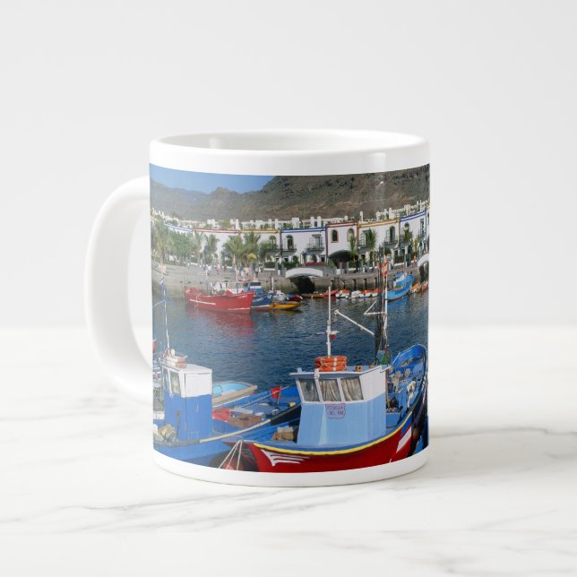 Caneca De Café Grande Porto de Pesca, Puerto de Mogan, Gran Canaria, (Frente Esquerda)